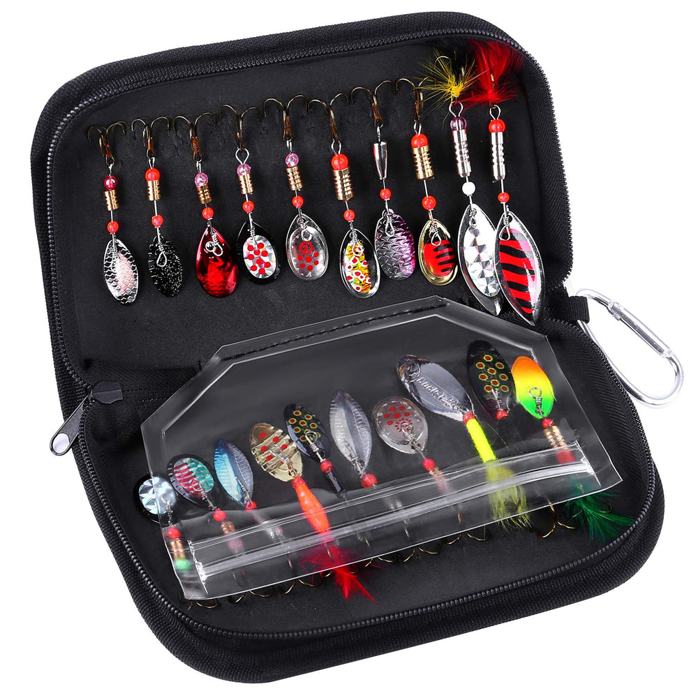 Fishing Lures, Fishing Spoon,Trout Lures, Bass Lures, Spinning Lures,Hard Metal Spinner Baits kit with Carry Bag, Fishing Gift for Men, Father's Day, Birthday