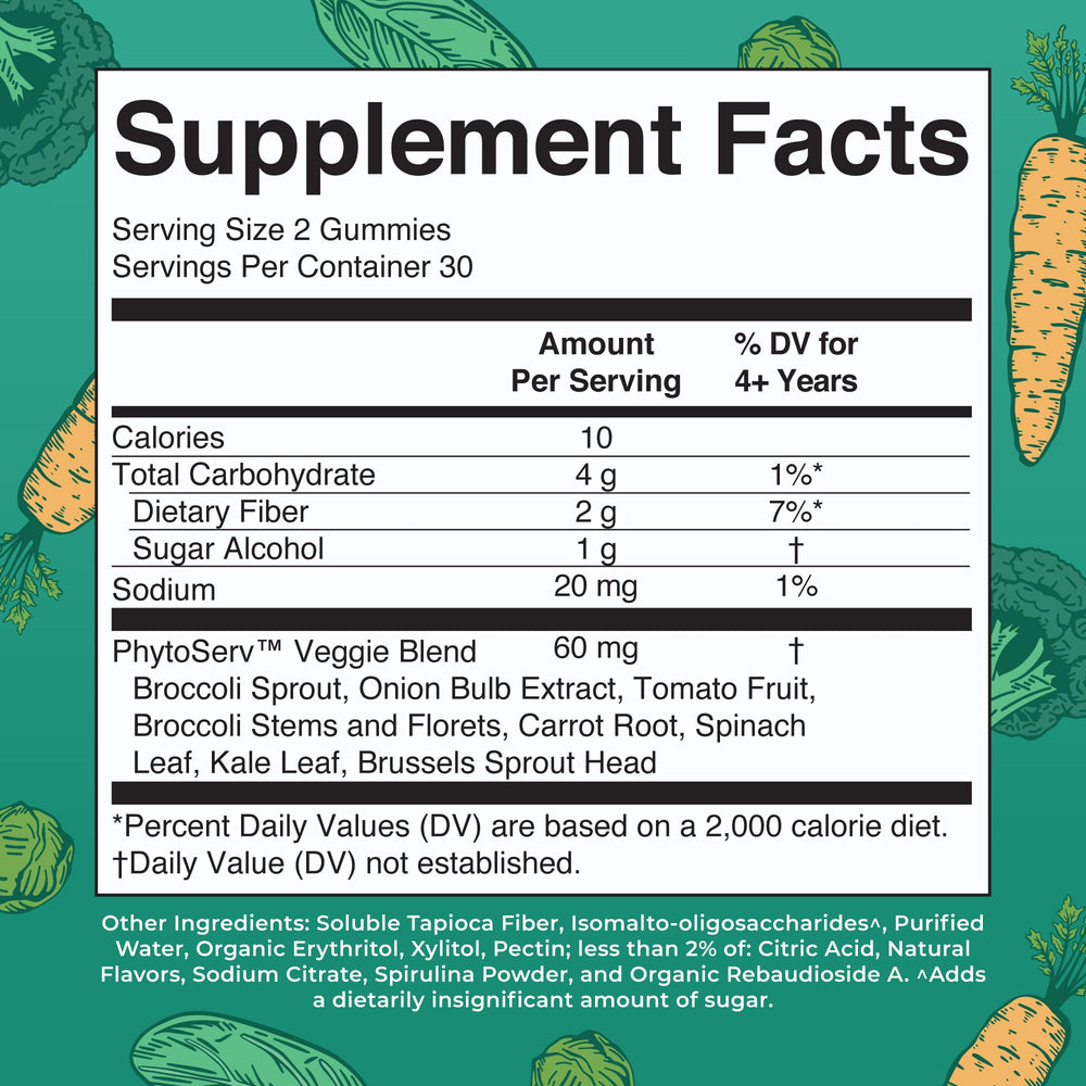 Super Greens Gummies | Naturally-Occurring Quercetin for Adults and Kids Ages 4+ | Sugar Free | 2g Fiber Per Serving | Vegan | No Gelatin | Pectin Based | 60 Count | 30 Servings