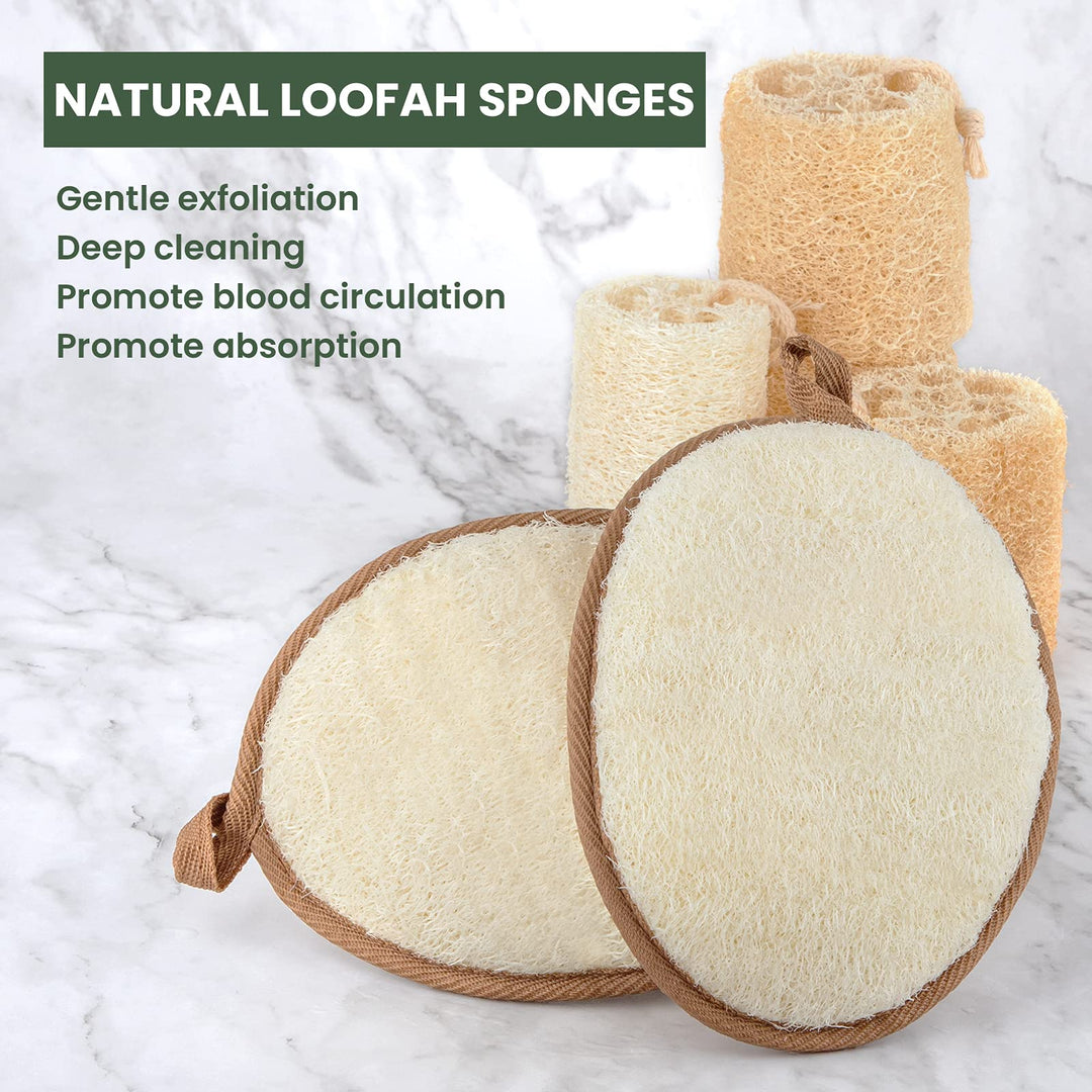 Large 5”x 7” Natural Loofah Sponge Exfoliating Body Scrubber-2 Pack Shower Loofah -Loofah for Women and Men-Made with Biodegradable Shower Loofah Bath Sponge
