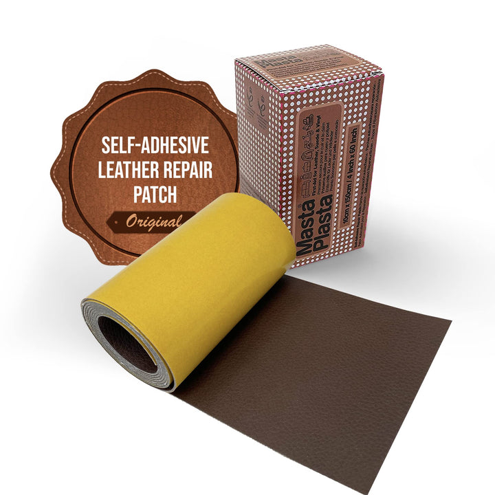 MastaPlasta Original Self-Adhesive Leather Repair Tape - Mid-Brown 60 x 4 (150x10cm). Instant Upholstery-Quality Scratch and Tear Repair on a Roll for Couches, Car Interiors, Bags, Vinyl &amp; More