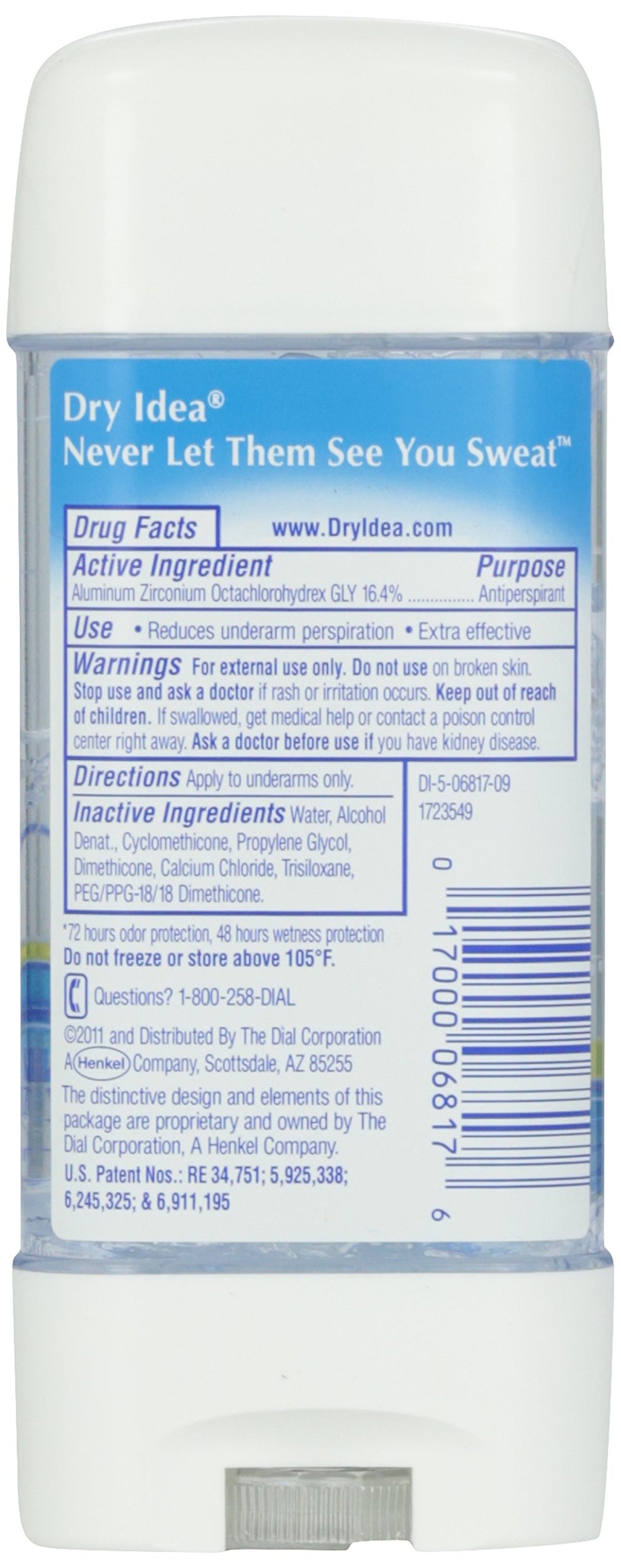 Dial Anti-Perspirant and Deodorant, Unscented, Hypo-Allergenic, 3 oz, Clear