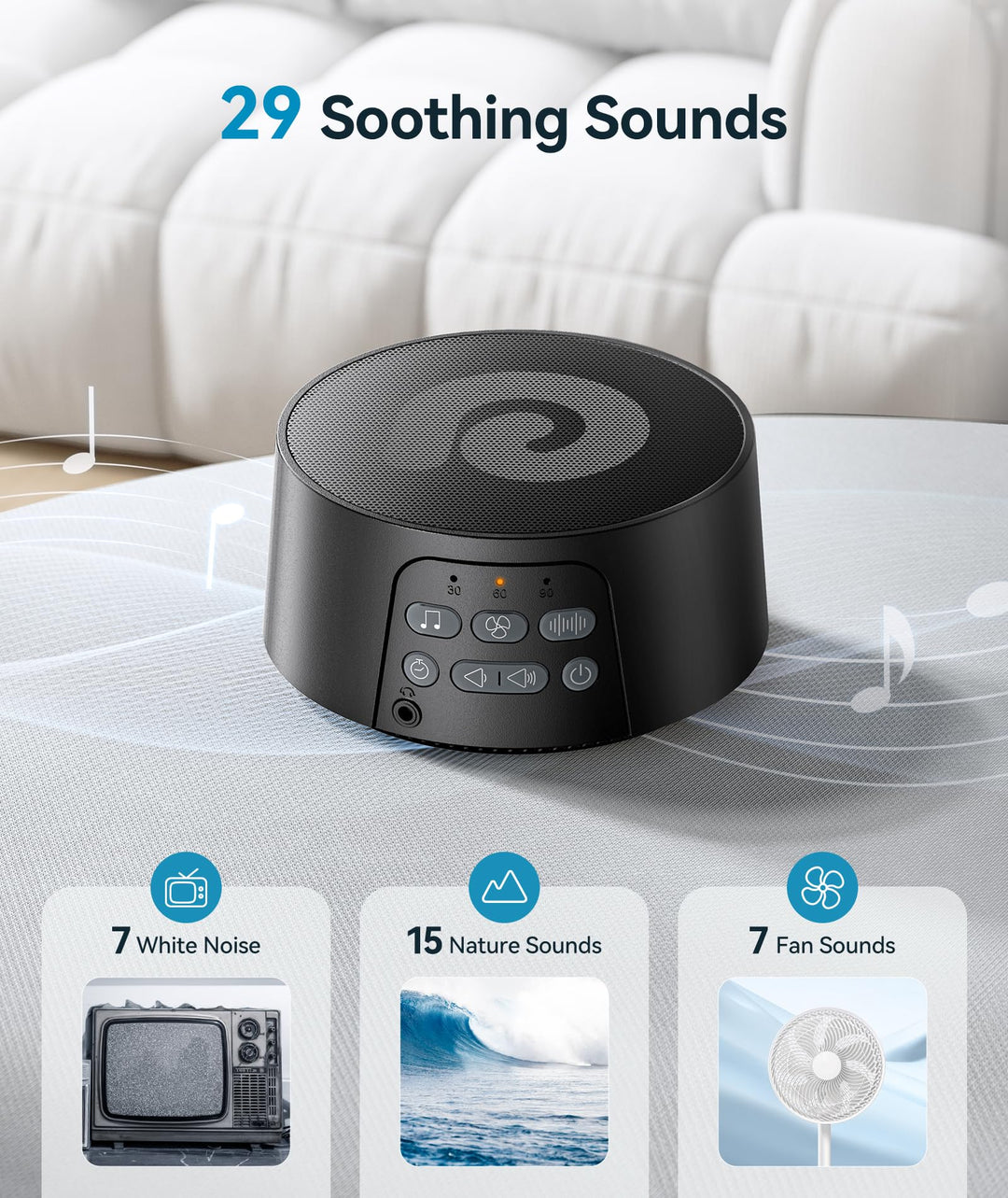 Dreamegg White Noise Sound Machine - D3 Pro Sound Machine for Adults, Rechargeable Sound Machine for Sleeping, 29 Sounds, Battery/Adapter, Auto-Off Timer, Portable Sound Machine for Baby Home Travel