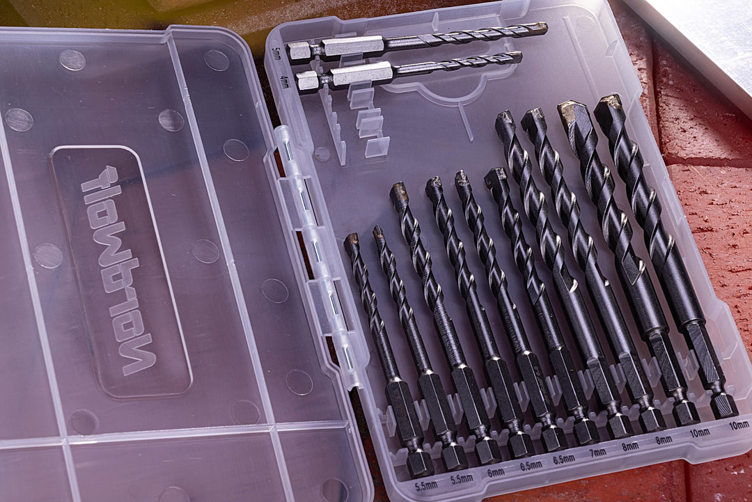 9-Piece Metric Carbide Tipped Masonry Drill Bit Set with 1/4 Hex Shank for Concrete, Brick, Block &amp; Stone, Sizes 5.5(x3)-6.5(x3)-7-8-10mm