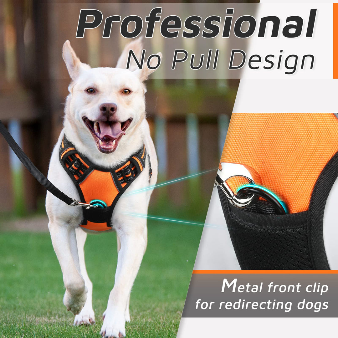 Dog Harness for Large Dogs, No Pull Service Vest with Reflective Strips and Control Handle, Adjustable and Comfortable for Easy Walking, No Choke Pet Harness with 2 Metal Rings, Orange, L