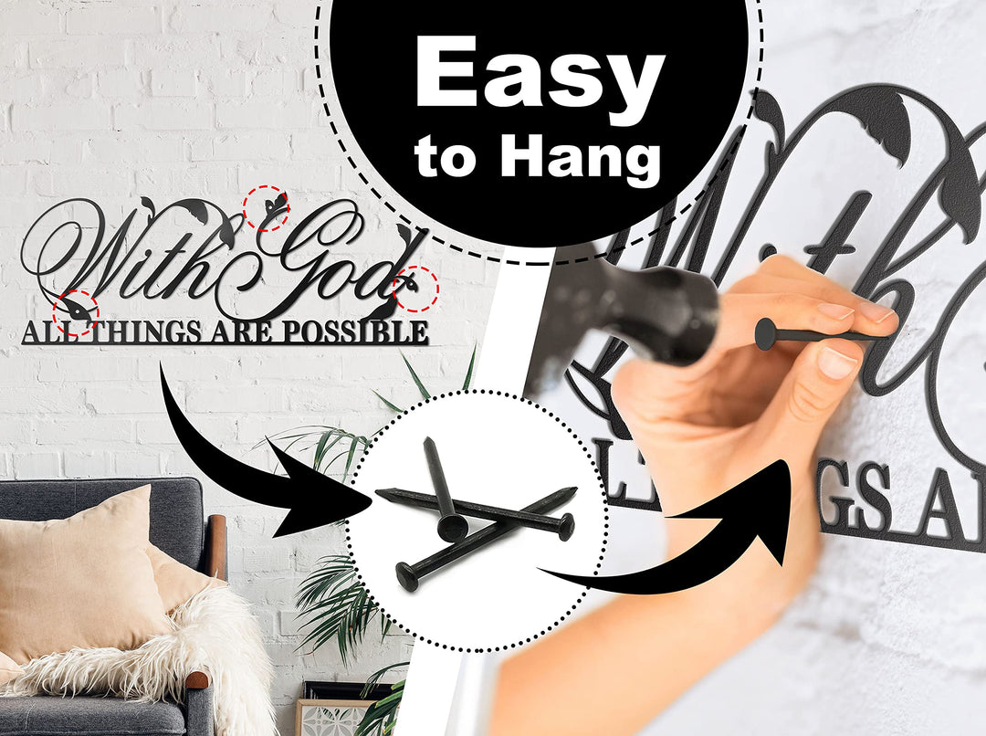 With God All Things Are Possible Sign Metal Wall Decor, 18X12 Inch Religious Scripture Black Christian Bible Verses Everthing Is Possible with God Bibical Wall Hanging Decoration