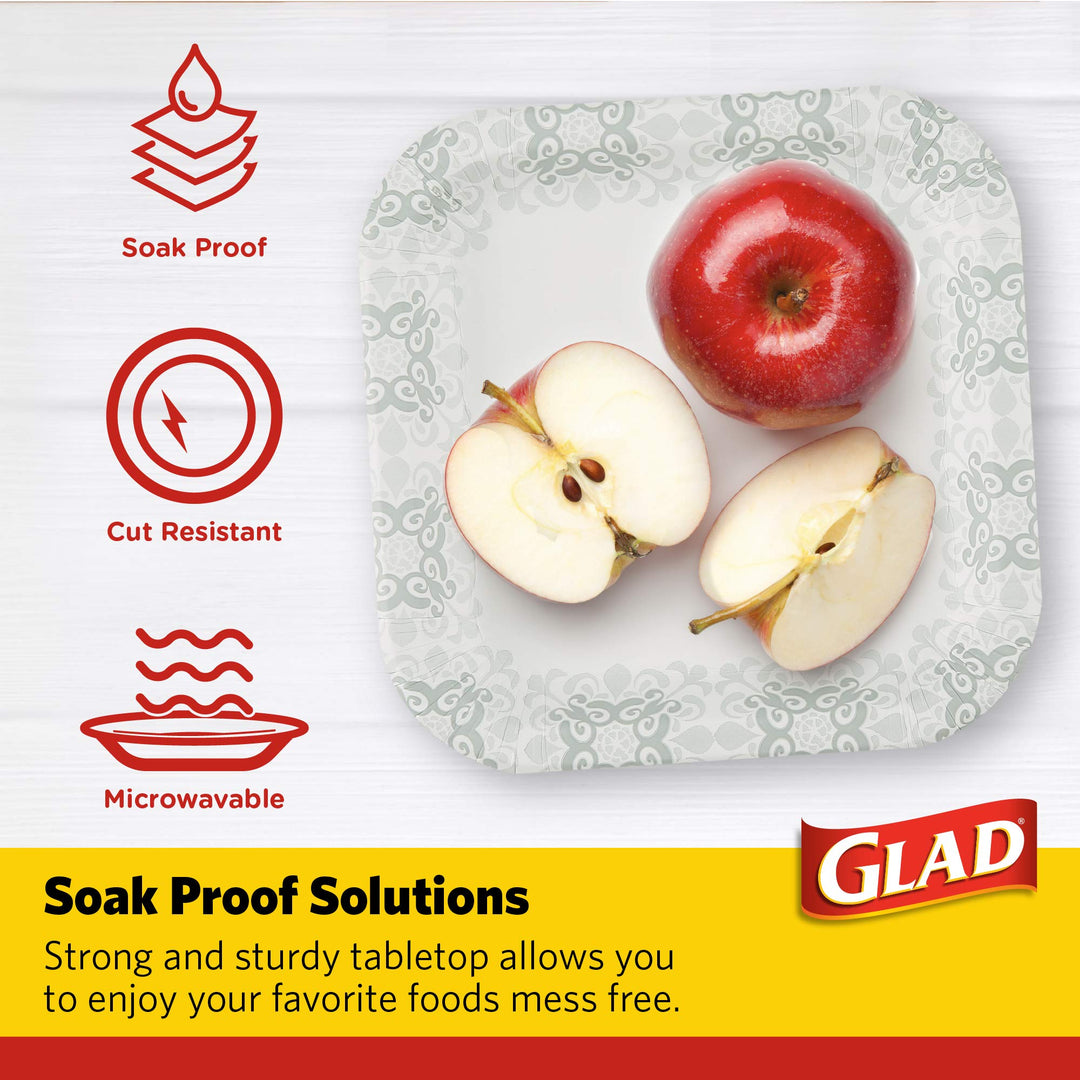Glad Square Disposable Paper Plates with Gray Victorian
