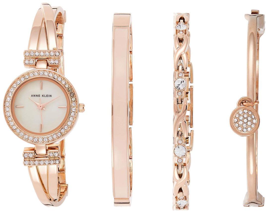 Women&#39;s Premium Crystal Accented Bangle Watch and Bracelet Set, AK/2238