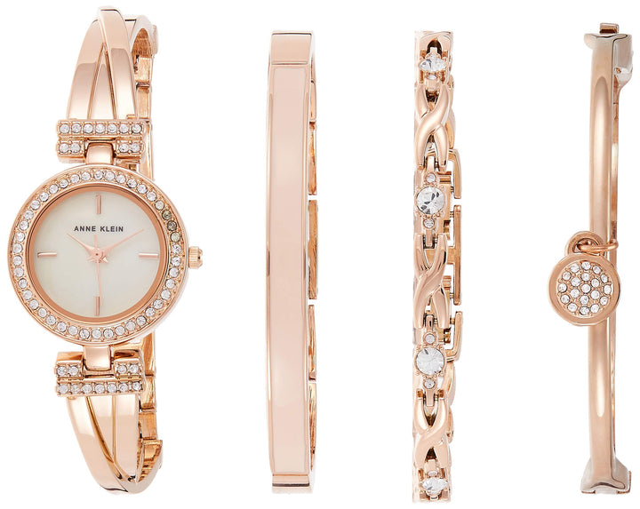 Women&#39;s Premium Crystal Accented Bangle Watch and Bracelet Set, AK/2238