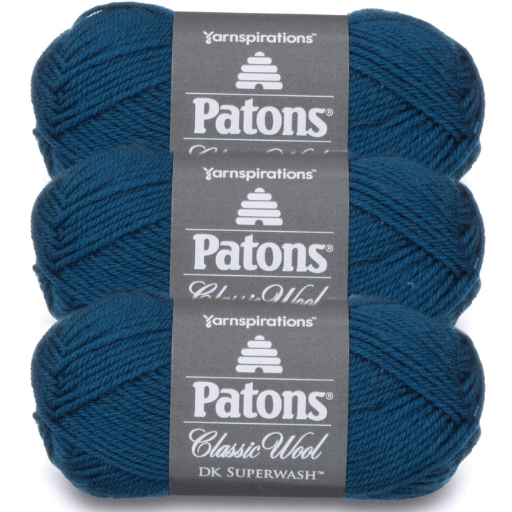 Patons Classic Wool DK Superwash Yarn - Gauge 3 Light - 100% Wool - (3-Pack) - Mallard Teal - for Crochet, Knitting, and Crafting