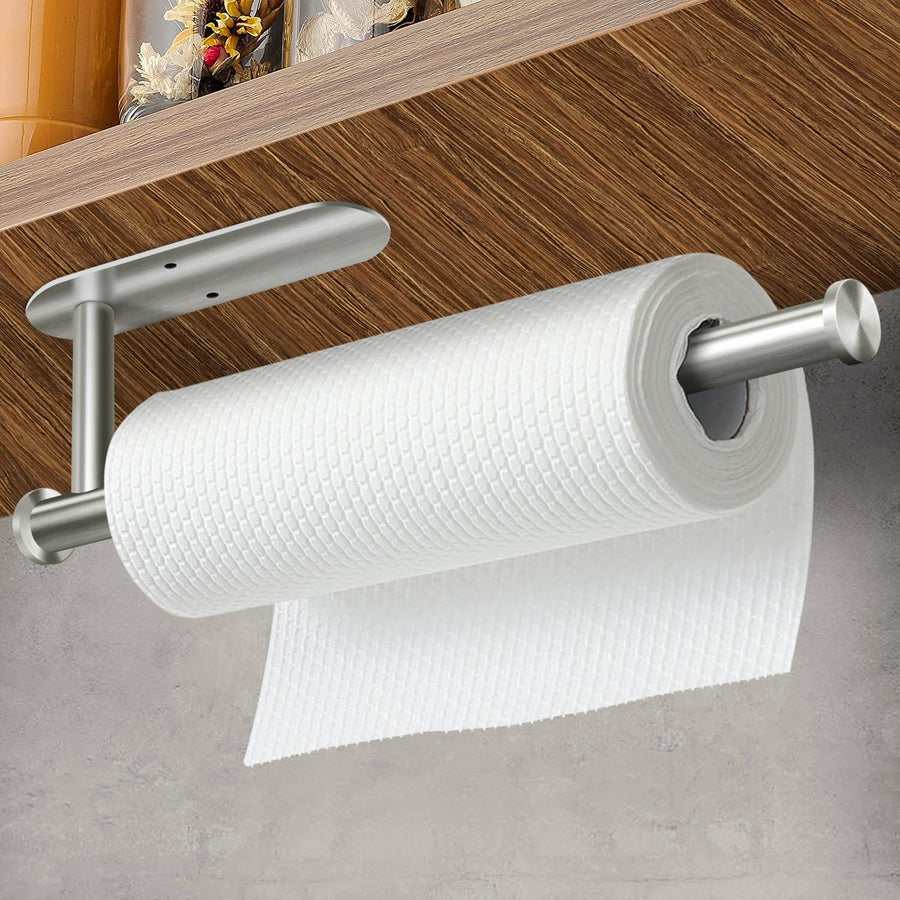Paper Towel Holder Wall Mount,Self Adhesive Paper Towel Holders Under Cabinet with Screws,13.4 Inch Bathroom Towel Holder,Adapt to Paper Towel Holder for Kitchen (Silver)