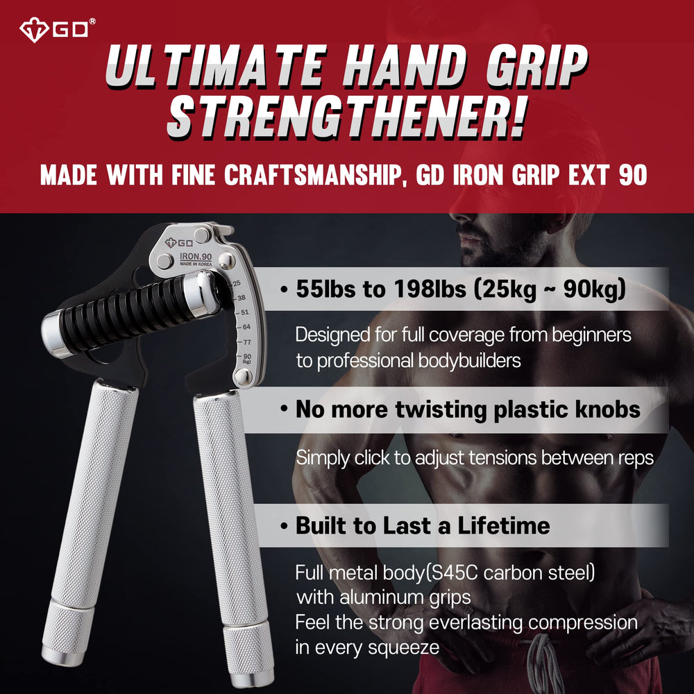 IRON GRIP EXT 90 Hand Grip Strengthener Premium Grip Strength Trainer Adjustable Hand Gripper (55 to 198 lbs (25~90kg)) for Forearms & Wrist Strengthener Best Grip Exercises
