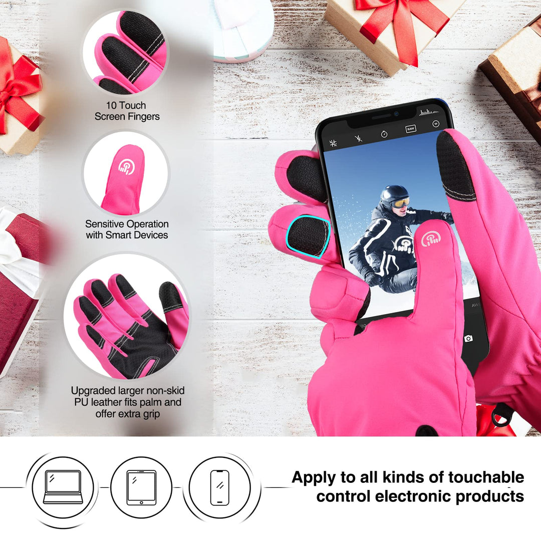 -10 Winter Gloves Men Women, 10 Touchscreen Fingers Snow Ski Gloves, Waterproof Cold Weather Gloves