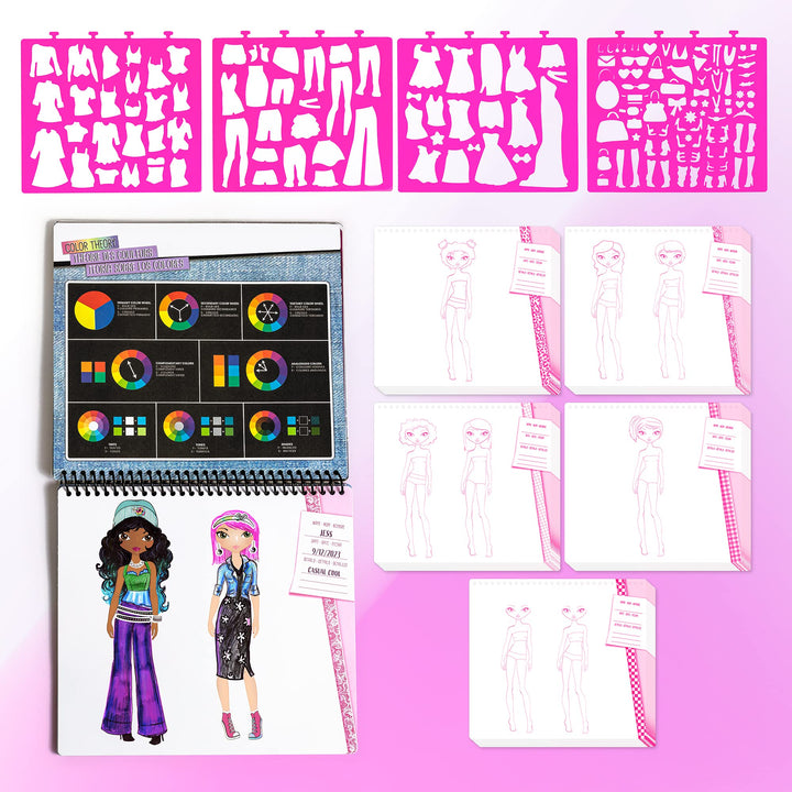 I Love Fashion Sketch Portfolio, Includes Sketch Pad with Stencils &amp; Stickers, Fashion Design Sketch Book for Girls, Ideal Drawing Kit for Kids