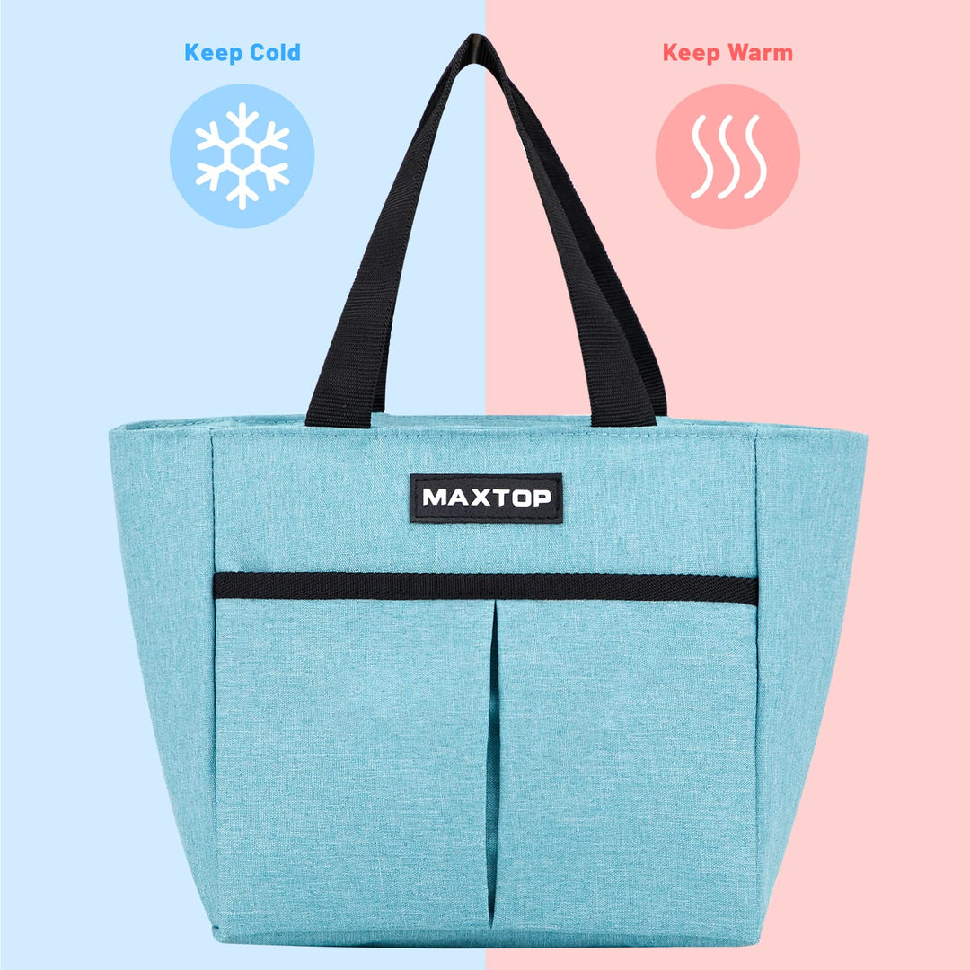 Lunch Bags for Women Insulated Thermal Lunch Tote Bag Lunch Box with Front Pocket for Office Work Picnic Shopping (Light Blue Small)
