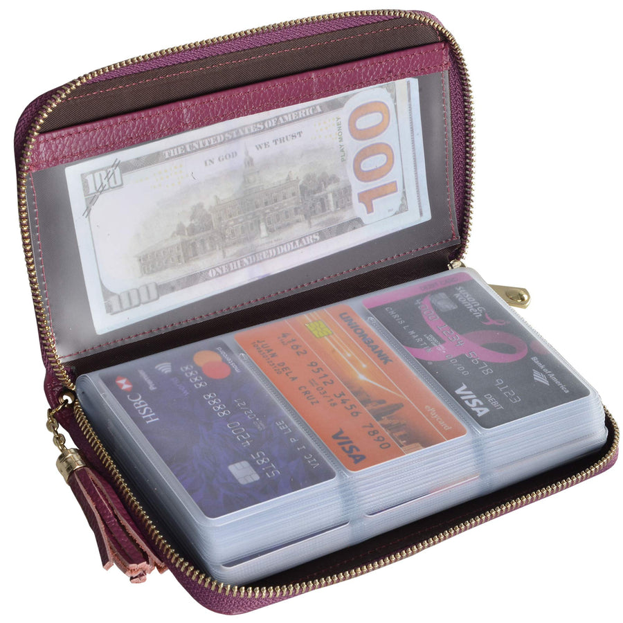 Easyoulife Credit Card Holder Wallet Womens Zipper Leat