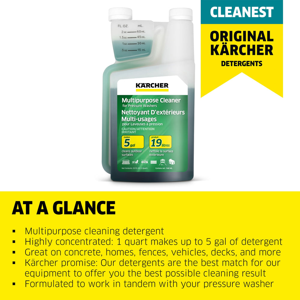 Karcher Multi-Purpose Cleaning Detergent Soap Cleaner for Pressure Power Washer, 1-Quart