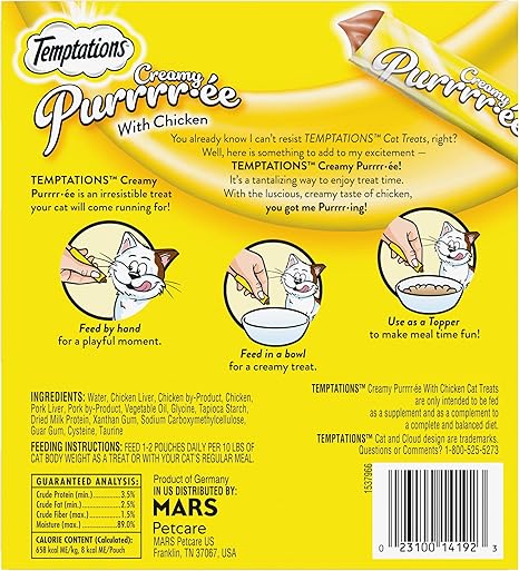 Temptations Creamy Puree with Chicken, Lickable Cat Treats, 0.42 oz Pouches, 24 Count Visit the Temptations Store