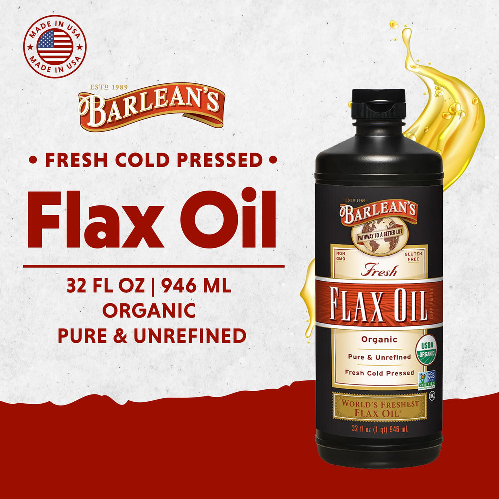 Organic Flaxseed Oil Liquid, Cold Press Flax Seeds, 7,640mg ALA Omega 3 Fatty Acid Supplement for Joint and Heart Health & Healthy Digestion, 32 oz