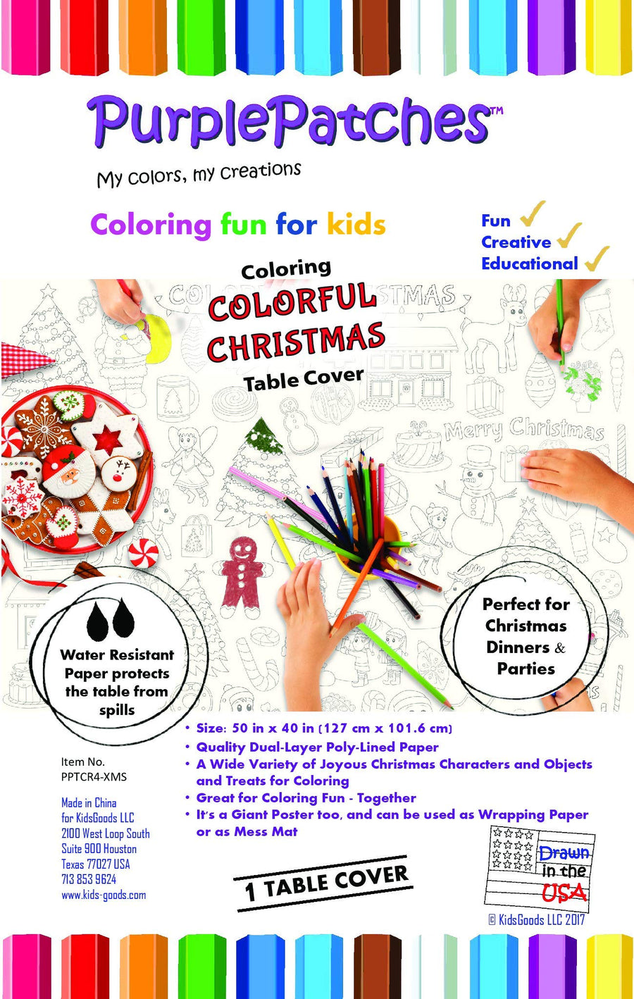 Coloring Paper Table Cover - Colorful Christmas. Fun Activity Colorable Tablecover/Tablecloth with Christmas Holiday Theme for Christmas Dinners & Decorations and Kids Christmas Parties