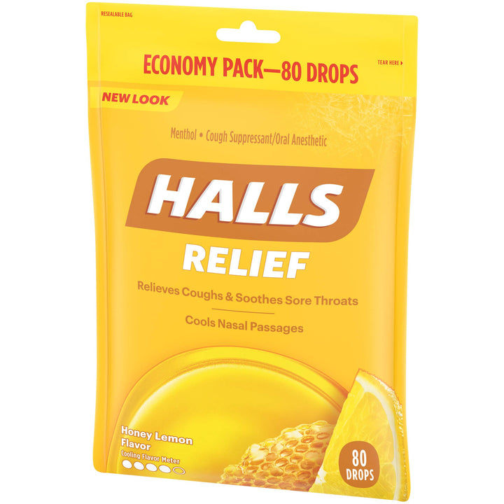 HALLS Relief Honey Lemon Cough Drops, Economy Pack, 80 
