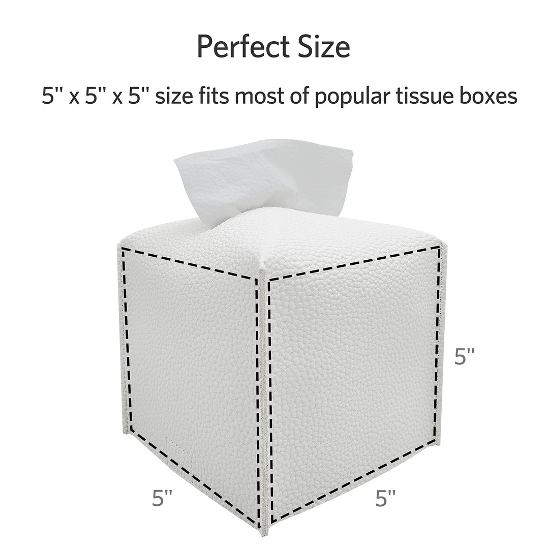 Tissue Box Cover, Modern Square Tissue Box Organizer, Decorative PU Leather Facial Paper Holder for Bathroom Vanity Countertop, Night Stand, Bedroom Dresser, Office Desk, Car (White)