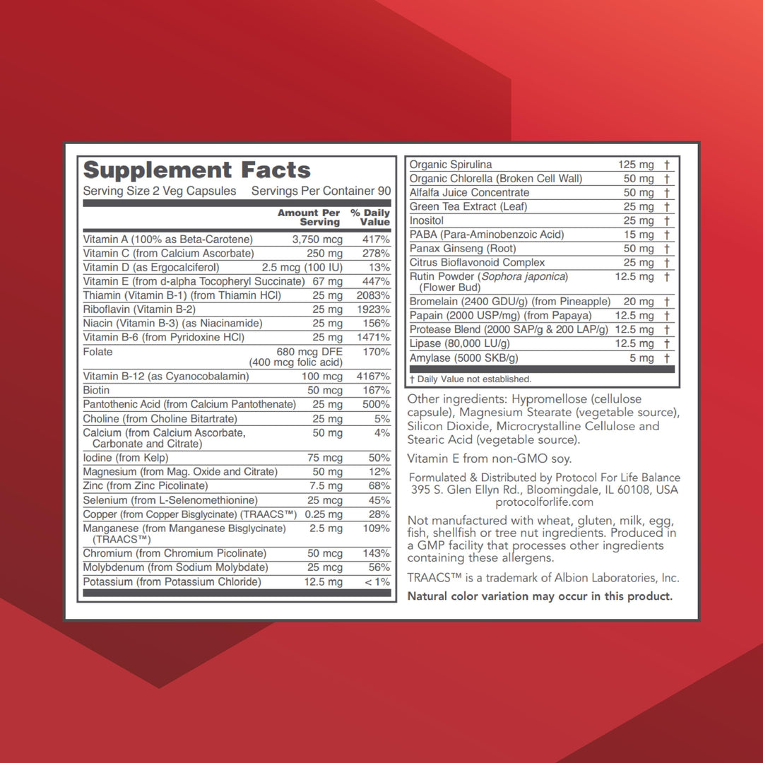 Ortho Multi Greens - Multivitamin with Green Superfoods - with Vitamins C, B6, B12 &amp; More - with Spirulina, Chlorella &amp; Alfalfa - Iron Free - Non-GMO - 180 Veg Caps