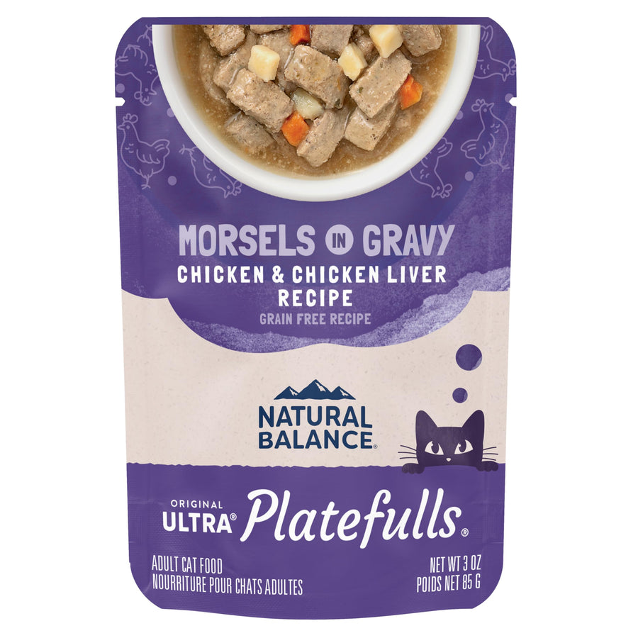 Original Ultra Platefulls Indoor Adult Grain Free Wet Cat Food, Chicken & Chicken Liver Recipe, 3 Ounce Pouch (Pack of 24), Packaging May Vary