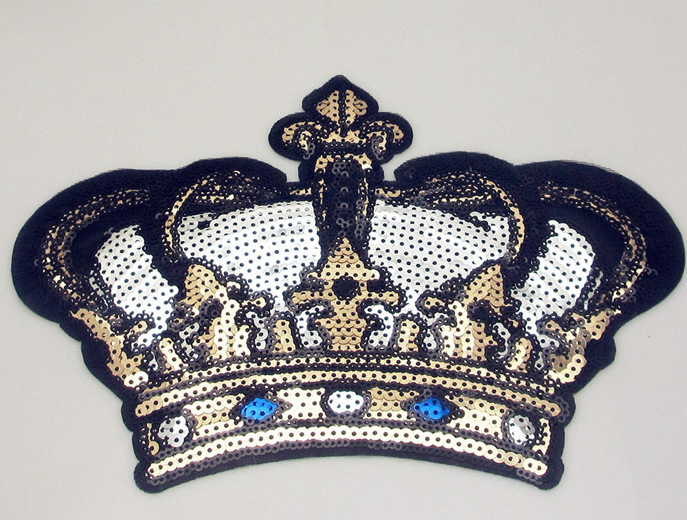 Big Crown Embroidered Patch with Sequins Sew on/Iron on Patch Applique Clothes Curtain Sewing Flowers Applique Home Wedding Party Decoration DIY Accessory (Crown)