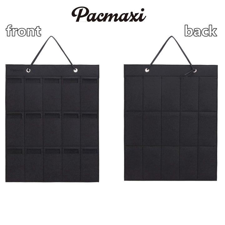 PACMAXI Sunglasses Storage Organizer, Wall Pocket Mounted by Sunglasses, Hanging Eyeglasses Storage Holder, Eyewear Display. (brown + black, 15 Slot)
