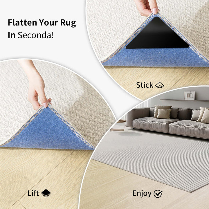 12PCS Non Slip Rug Grippers, Rug Pads Grippers, Rug Tape Anti Slip Carpet Pads Rug Corner Gripper for Hardwood Floors/Tile/Mats/Keep Area Rugs Flat and Easily Peel Off (Black)