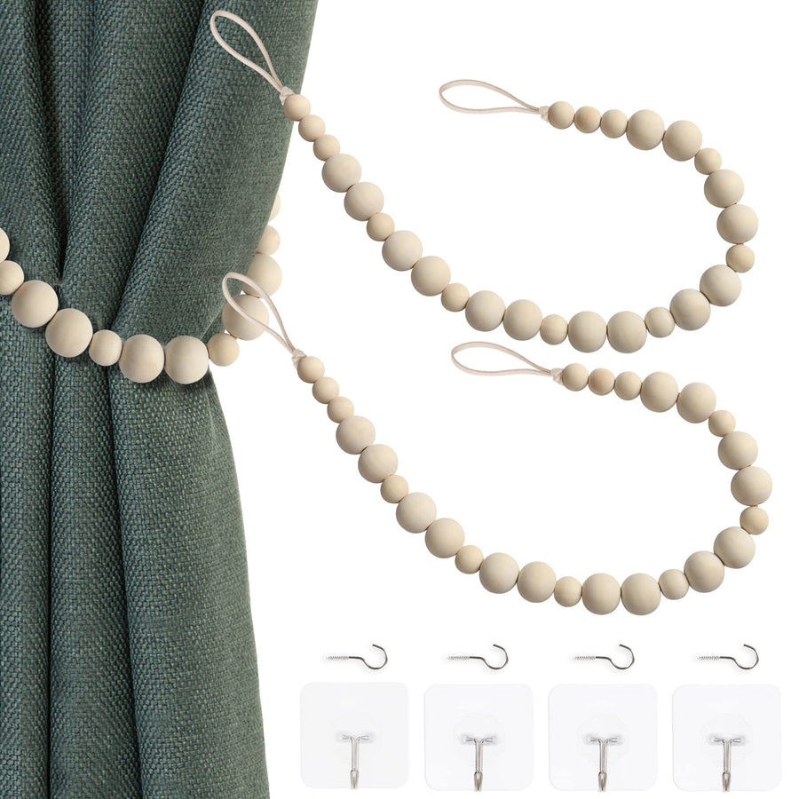 OCIOLI 2 Pieces of Wood Bead Curtain Tieback Boho Curta