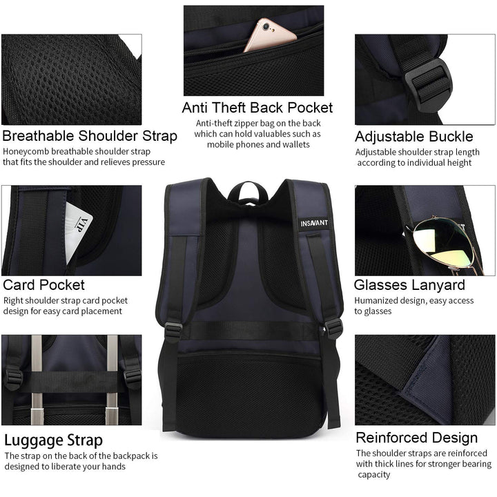 Laptop Backpack 15.6 Inch Water Resistant Backpacks Durable College Travel Daypack Anti Theft with USB Charging Port Best Gift for Men Women(15.6 Inch, Dark Blue)