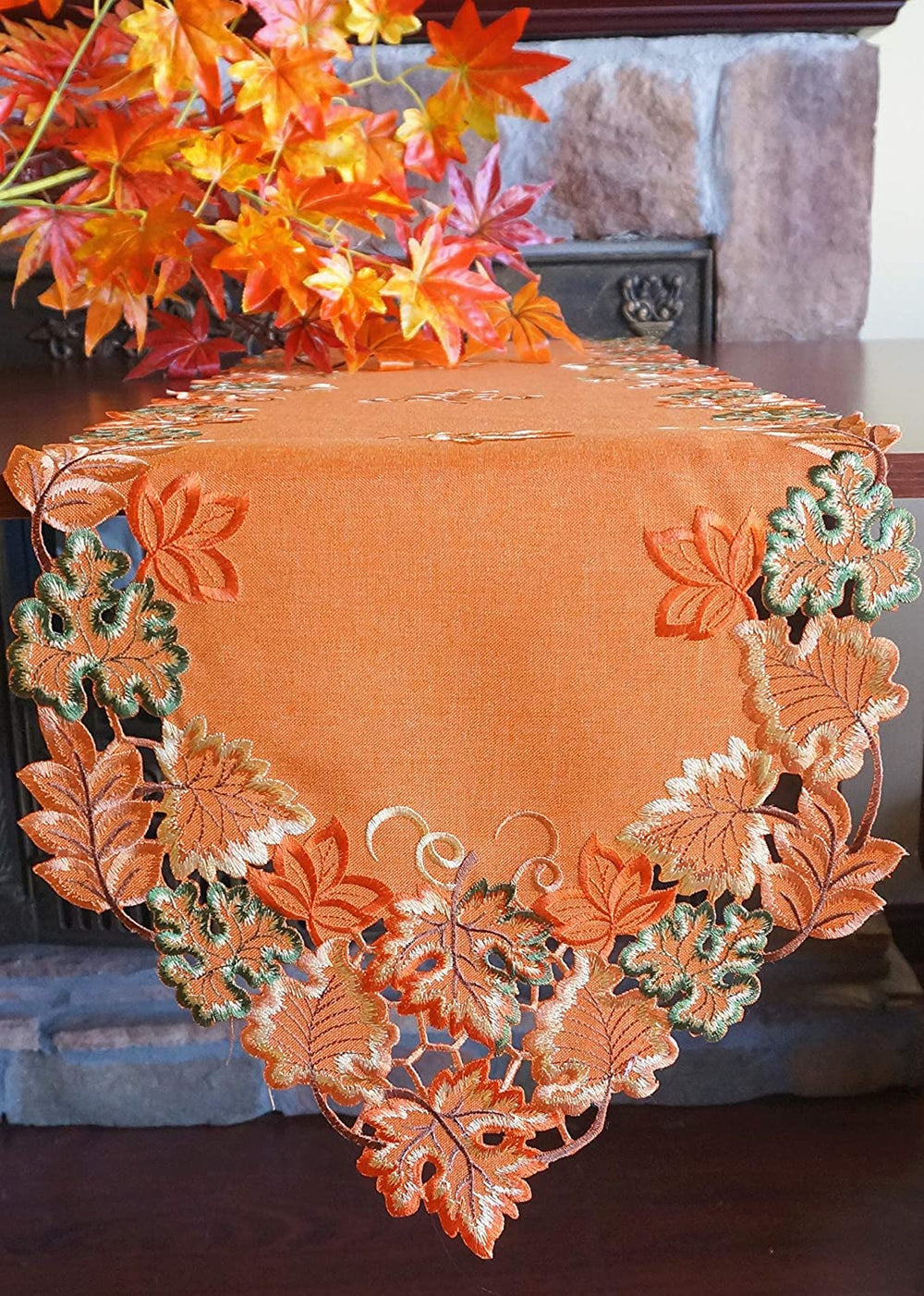 GRANDDECO Fall Table Runner Thanksgiving Orange Maple L