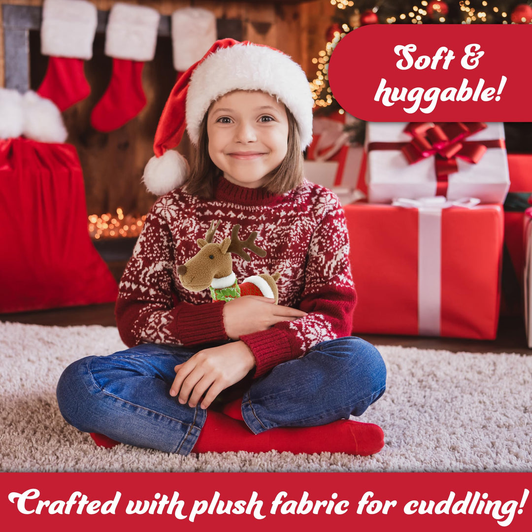 Reindeer Plush 12 Christmas Pet Stuffed Doll - Cute Pet Deer Rudolph Toy with Coat and Scarf, Animal Decorations, Great Gifts for Kids, Holiday Party Exchange or Soft Festive Fall Winter House Decor