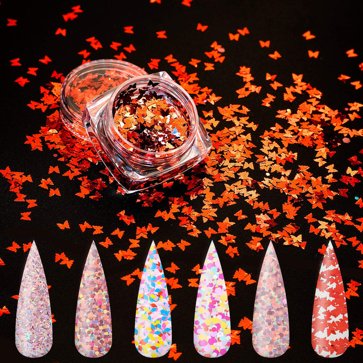 12 Boxes Holographic Nail Art Sequins Valentine's Day Glitter Nail Sequins Powder Iridescent Nail Flakes Mixed Laser Confetti for Nail DIY Art Makeups Supplies (Rose Gold)