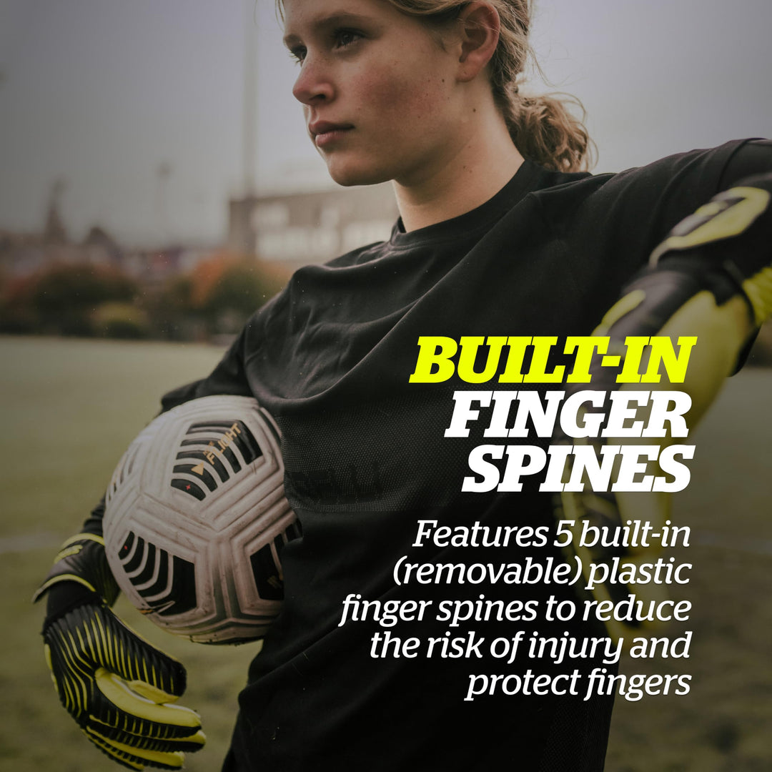 Silencer Sly Goalkeeper Gloves, Soccer Accessories, Sports Equipment, High-Impact Hand Protection with Removable Finger Spines, Unisex, Youth, Glove Bag Included, Black, Yellow, Size 11