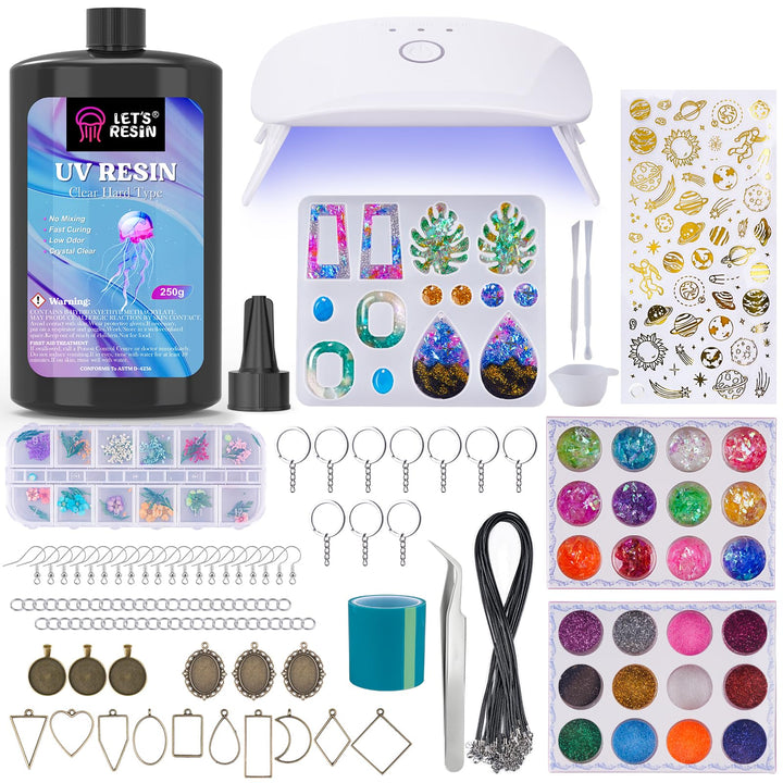 LET&#39;S RESIN Jewelry Making Kit - 153Pcs Highly Clear Resin with Upgraded UV Lamp, Resin Accessories for Keychains, Jewelry