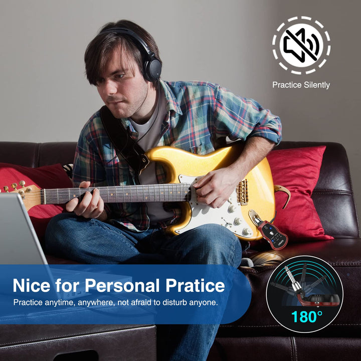 Guitar Headphone Amp, Micro Guitar Headphone Amplifier for Electric Guitar &amp; Bass Rechargeable Headphone Amp Guitar Practice with 5 Effects(Clean Chorus Overdrive Distortion and Wah)