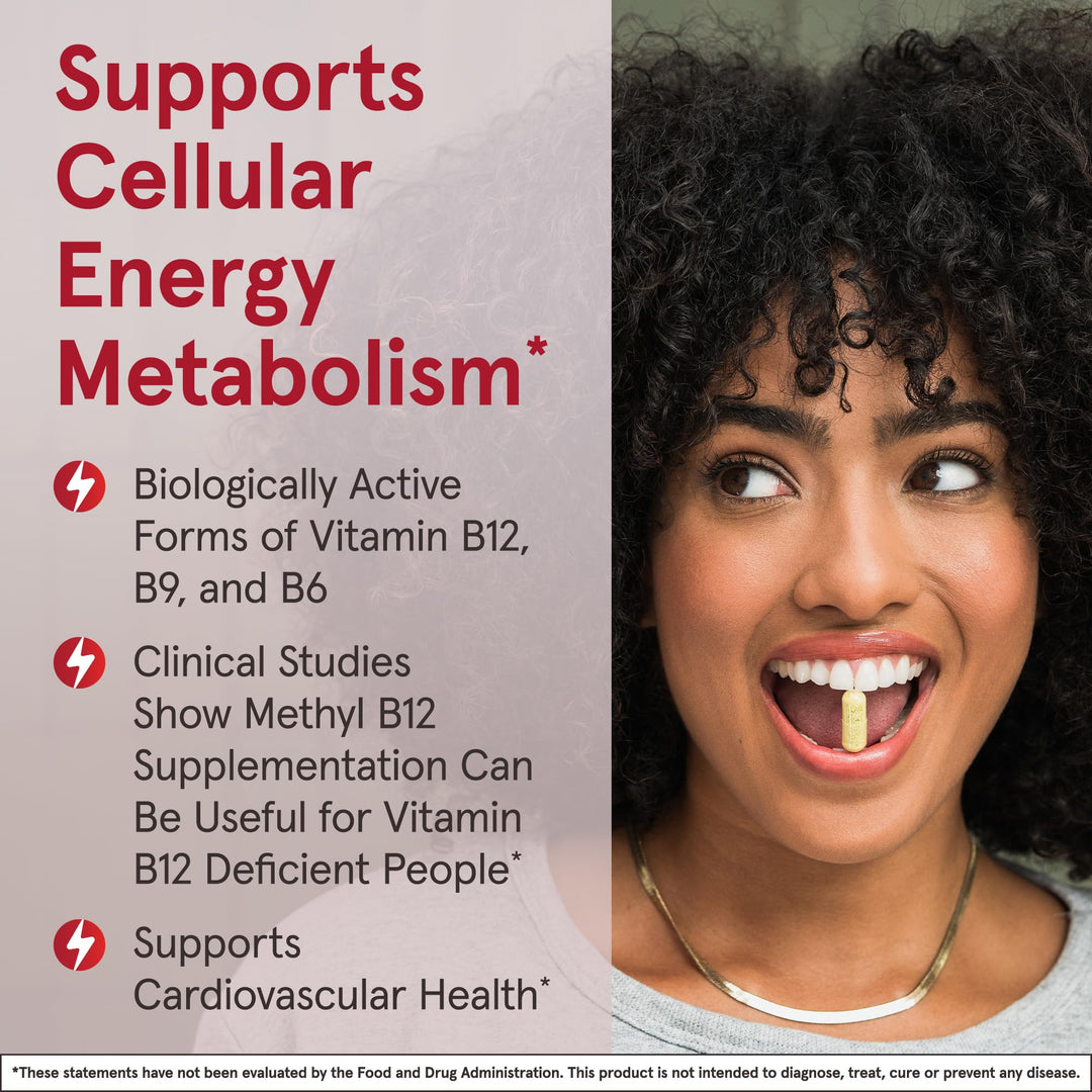 Ultra Strength Methyl B-12 5000 mcg &amp; Methyl Folate 800 mcg + P-5-P, Dietary Supplement for Cellular Energy Metabolism and Cardiovascular Support, 60 Chewable Tablets, 60 Day Supply