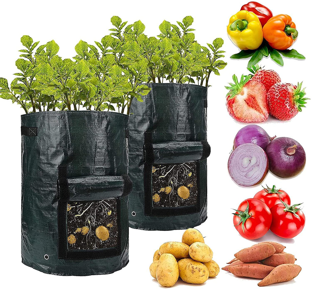 Potato Grow Bags, 2 Pack 7 Gallon Garden Vegetable Planter with Flap and Handles,Potatoes-Growing-Containers,Fabric Plant Planter Pots for for Vegetables,Tomato,Carrot, Onion