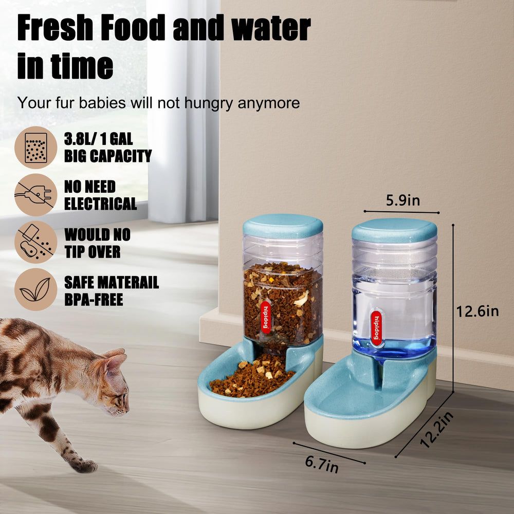 Fairy Tale Automatic Pet Feeder Small&Medium Pets Automatic Food Feeder and Waterer Set 3.8L, Travel Supply Feeder and Water Dispenser for Dogs Cats Pets Animals(Blue)