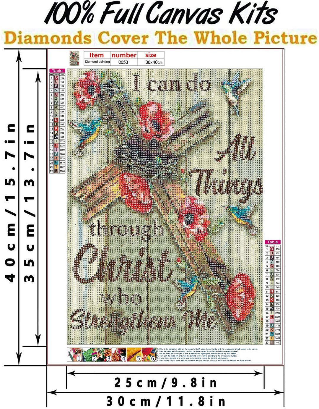 5D DIY Diamond Painting Kits for Adults Cross 12x16inch,Round Full Drill Beads Diamond Art Dots Craft Set,I can do All Things Through Christ who Strengthens me