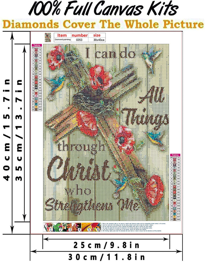 5D DIY Diamond Painting Kits for Adults Cross 12x16inch,Round Full Drill Beads Diamond Art Dots Craft Set,I can do All Things Through Christ who Strengthens me