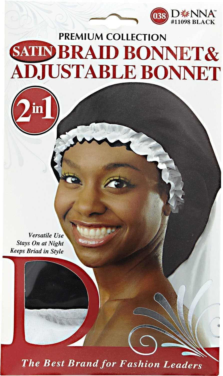 Black/White : Adjustable Braid Bonnet, Black/White