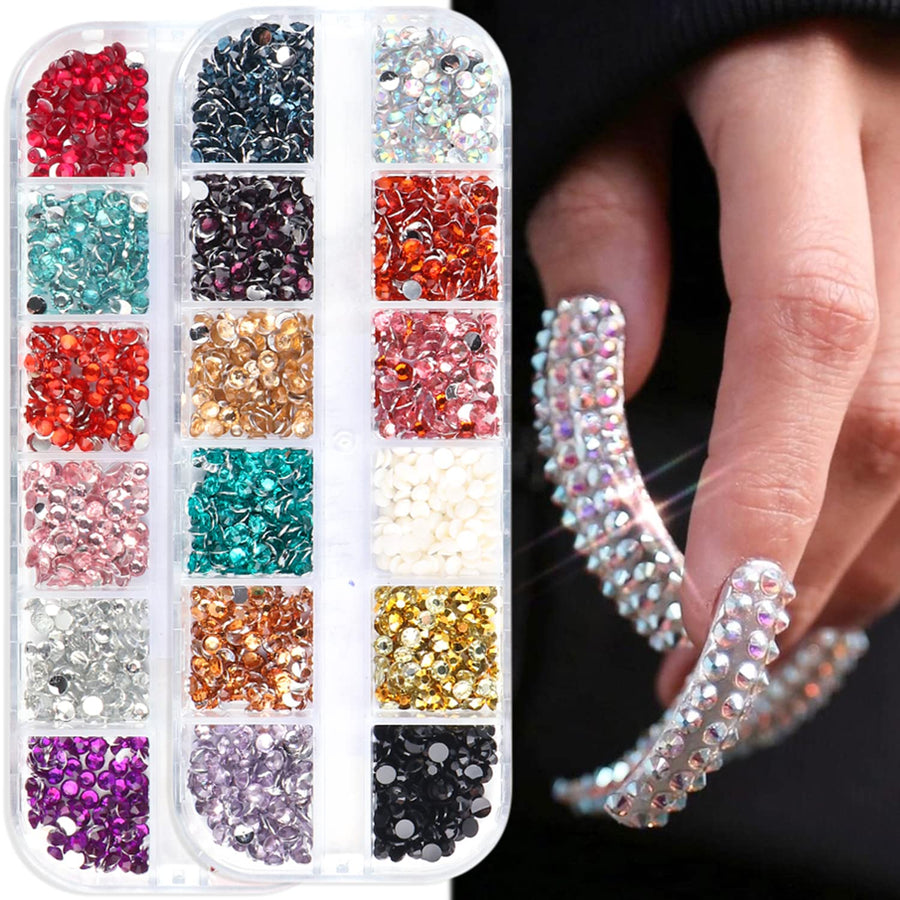 24 Colors Nail Art Rhinestones, 3D Crystal Nail Diamond, Flat Back Nail Stones Design, Resin Rhinestones Glass Gems Crystals Beads Decoration for Nail Art Supplies DIY Jewelry Making Craft Accessories