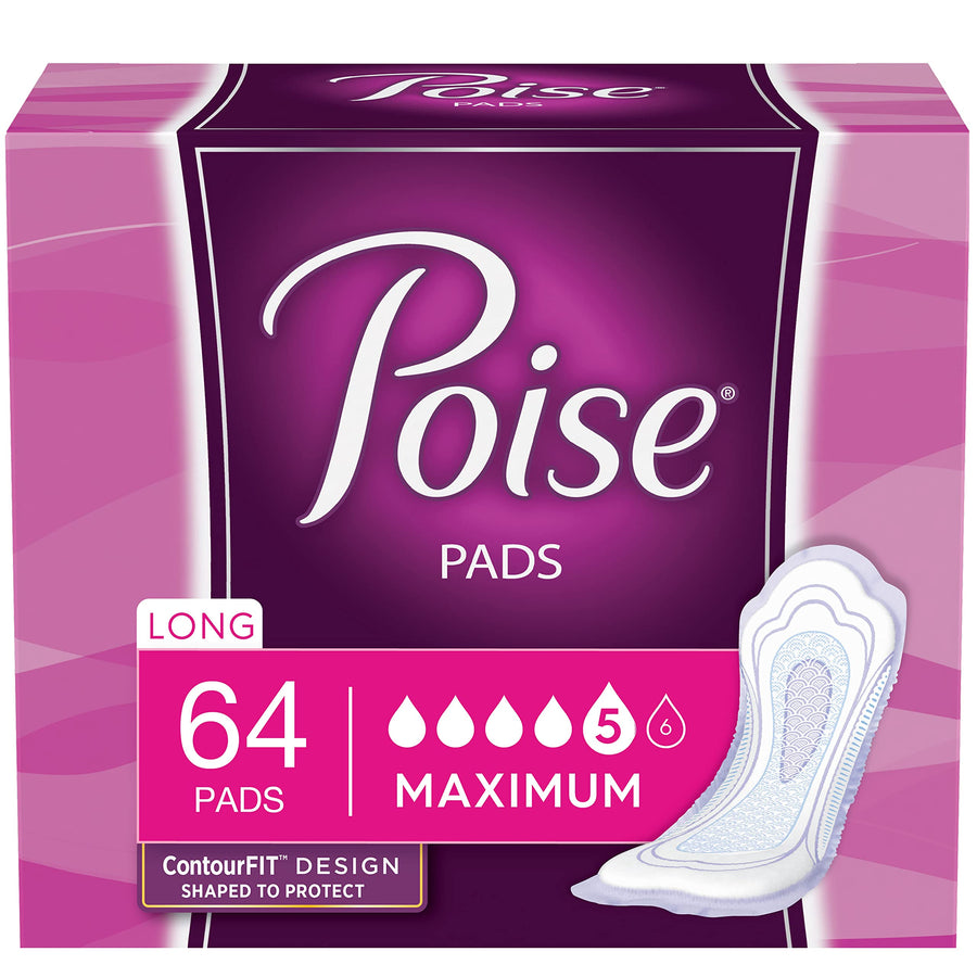 Poise Incontinence Pads, Maximum Absorbency, Long, 64 C