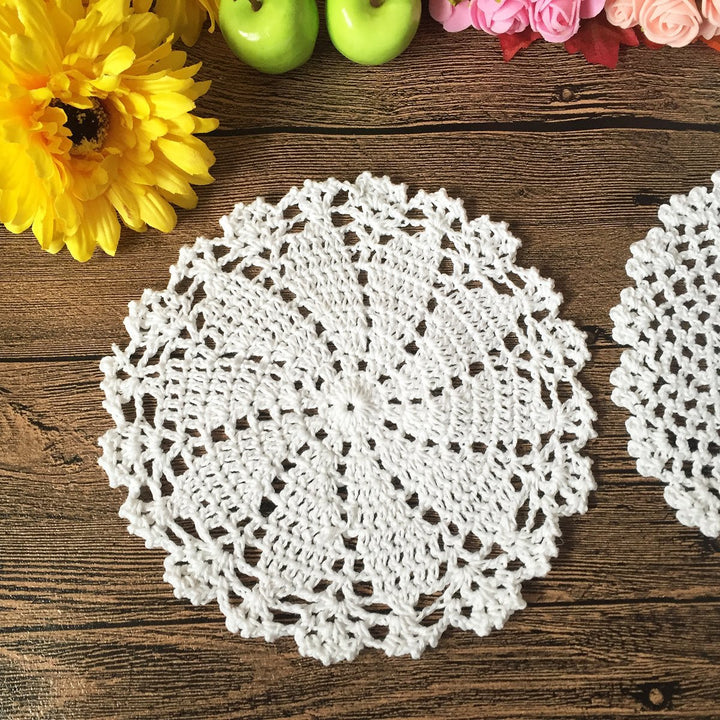 7 Inch 4pc Handmade Round Crochet Cotton Lace Table Placemats Doilies Value Pack, Mix, Beige (4pc-7 Inch Beige)
