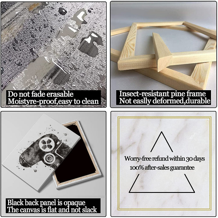 Framed Gaming Room Decor Video Game Themed Wall Art Canvas Framed Black and White Posters Prints Paintings Pictures for Kids Teen Art Gamer Print Poster Boys Decoration Playroom Boy Bedroom Home…