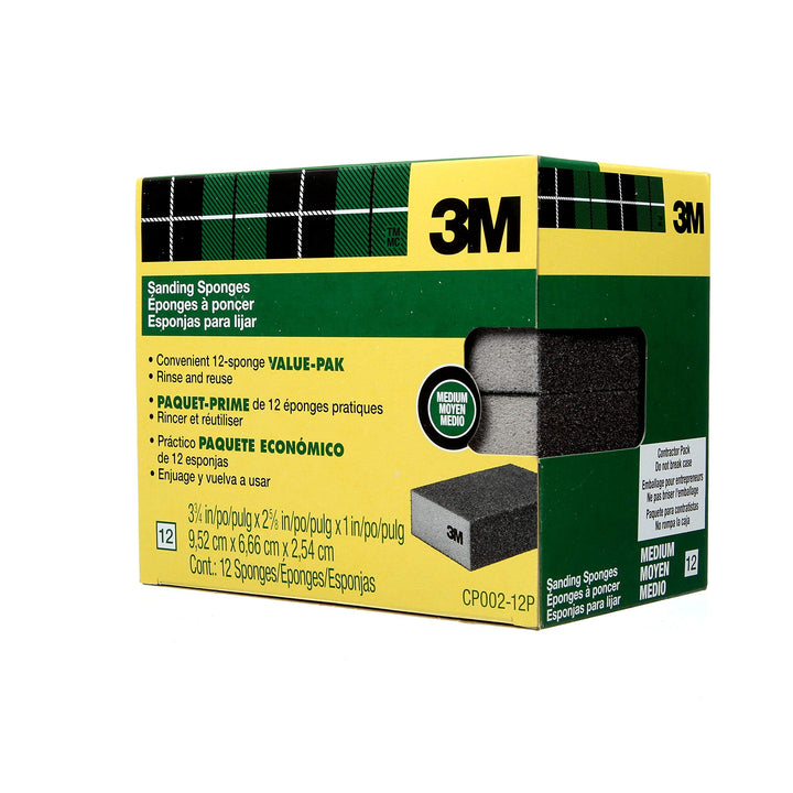 Sanding Sponge Block, 12-Pack, Medium Grits, 3-3/4 in x 2-5/8 in, Designed For Sanding Wood, Paint, Metal, Plastic or Drywall, Features Abrasive, Made with Durable Flexible Foam (CP002-12P)
