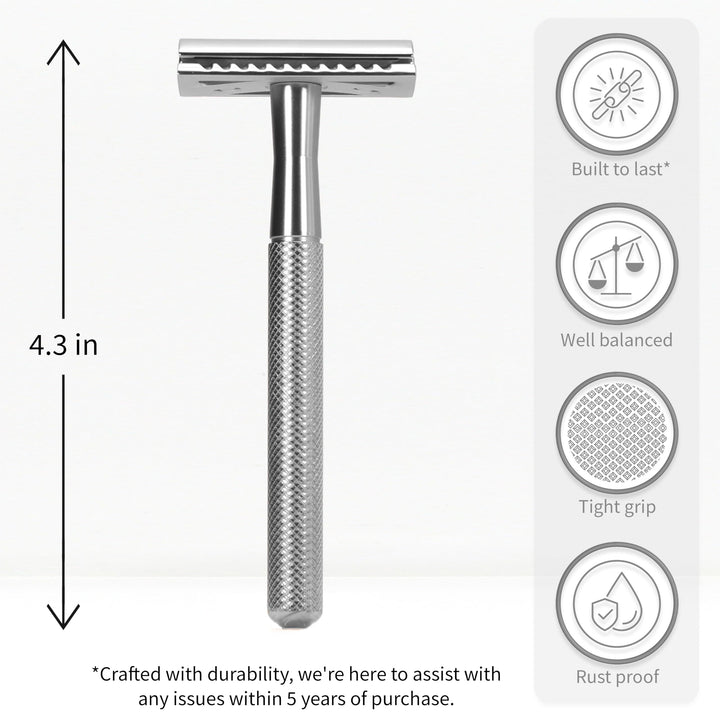 Double Edge Safety Razor for Men &amp; Women, Metal Razor with 5 Double Edge Safety Razor Blades, Eco-Friendly Razor – Silver